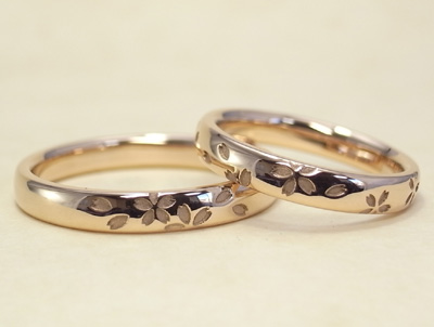 桜模様を彫刻した指輪